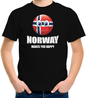 Bellatio Decorations Norway makes you happy landen t-shirt Noorwegen zwart voor kinderen met Emoticon L (146-152)