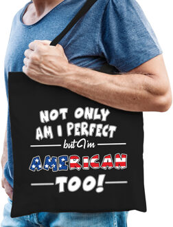 Bellatio Decorations Not only am I perfect but im American too katoenen kado tas - zwart  voor heren - Amerika / Verenigde Staten / USA - cadeau tas