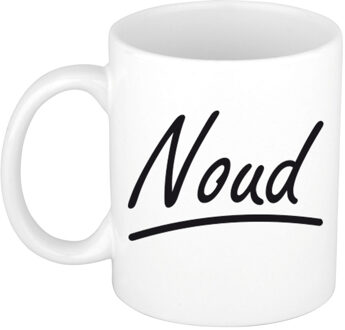 Bellatio Decorations Noud Naam koffiemok - beker - met sierlijke letters - wit - 300 ml - Cadeau - Heren