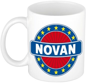 Bellatio Decorations Novan voornaam koffiemok - beker - wit/blauw - 300 ml - Cadeau - Heren - Collega - Vaderdag