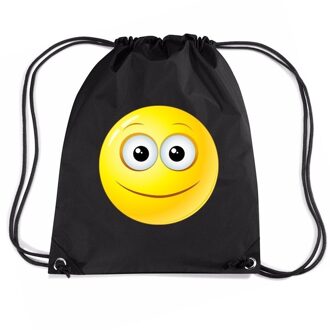 Bellatio Decorations Nylon emoticon smile vrolijk rugzak zwart met rijgkoord