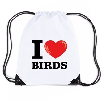 Bellatio Decorations Nylon gymtasje I love birds wit - Rugzak