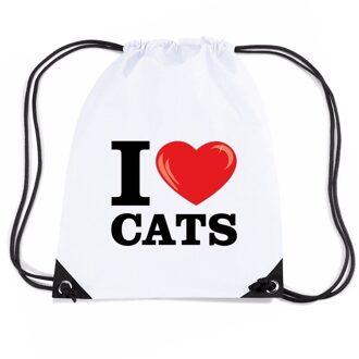 Bellatio Decorations Nylon gymtasje I love cats wit - Rugzak