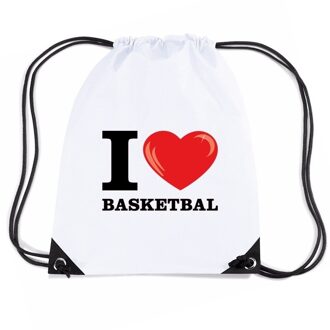 Bellatio Decorations Nylon I love basketbal rugzak wit met rijgkoord