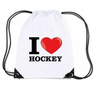 Bellatio Decorations Nylon I love hockey rugzak wit met rijgkoord