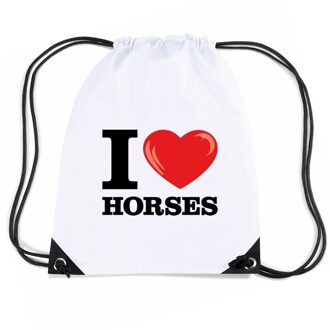 Bellatio Decorations Nylon I love horses/ paarden rugzak wit met rijgkoord