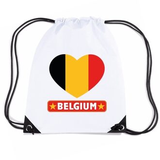 Bellatio Decorations Nylon sporttas Belgie hart vlag wit - Rugzakken