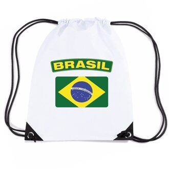 Bellatio Decorations Nylon sporttas Braziliaanse vlag wit - Rugzakken