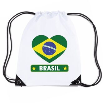 Bellatio Decorations Nylon sporttas Brazilie hart vlag wit - Rugzakken