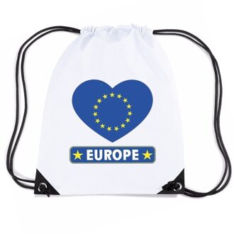 Bellatio Decorations Nylon sporttas Europa hart vlag wit - Rugzakken