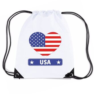 Bellatio Decorations Nylon sporttas USA Amerika hart vlag wit - Rugzakken