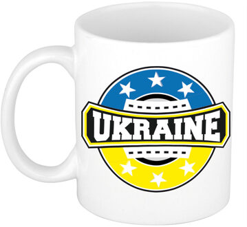 Bellatio Decorations Oekraine mok - Ukraine embleem beker - wit - 300 ml - Oekra?ense vlag koffiemok