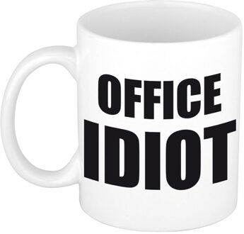 Bellatio Decorations Office idiot koffiemok - theebeker in zwarte blokletters - 300 ml - kantoorhumor Wit