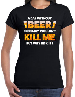 Bellatio Decorations Oktoberfest A day Without Beer drank fun t-shirt zwart voor dames 2XL