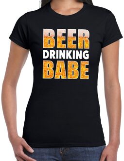 Bellatio Decorations Oktoberfest Beer drinking babe drank fun t-shirt zwart voor dames XS