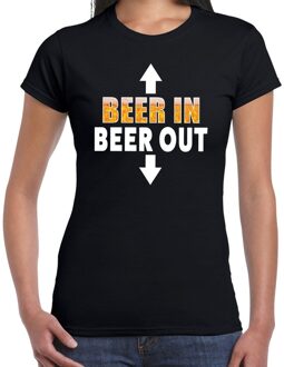 Bellatio Decorations Oktoberfest Beer in beer out drank fun t-shirt zwart voor dames 2XL