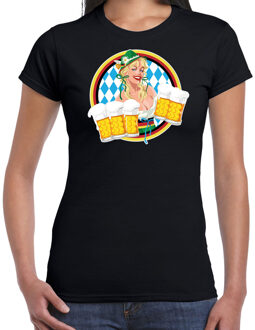 Bellatio Decorations Oktoberfest / bierfeest drank fun t-shirt / outfit - zwart met Beierse kleuren - voor dames - Bierfest / Oktoberfeest kostuum / kleding 2XL