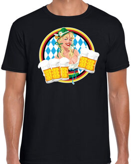 Bellatio Decorations Oktoberfest / bierfeest drank fun t-shirt / outfit - zwart met Beierse kleuren - voor heren - Bierfest / Oktoberfeest kostuum / kleding L