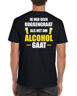 Bellatio Decorations Oktoberfest Geen ruggengraat als het om alcohol / drank gaat fun t-shirt - zwart met wit en gele letters - voor heren - bier drink shirt kleding / outfit / themafeest L