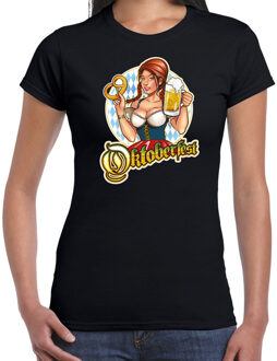Bellatio Decorations Oktoberfest Oktoberfest drank fun t-shirt outfit - zwart - voor dames - bedrukt met Oktoberfeest elementen - bierfest kostuum / verkleedkleding M