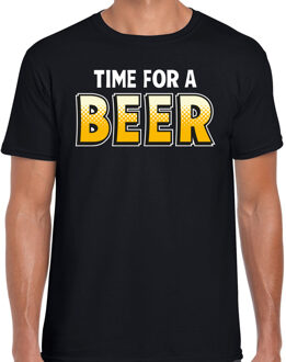 Bellatio Decorations Oktoberfest Time for a Beer drank fun t-shirt zwart voor heren 2XL