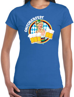 Bellatio Decorations Oktoberfest verkleed t-shirt dames - Duitsland/duits bierfeest kleding - blauw 2XL