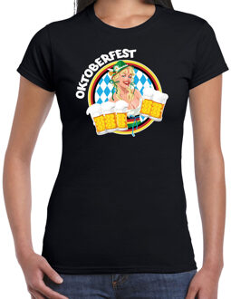 Bellatio Decorations Oktoberfest verkleed t-shirt dames - Duitsland/Duits bierfeest kleding - zwart 2XL