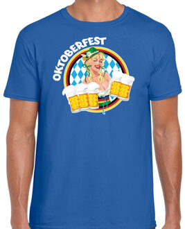 Bellatio Decorations Oktoberfest verkleed t-shirt heren - Duitsland/duits bierfeest kleding - blauw 2XL