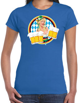 Bellatio Decorations Oktoberfest verkleed t-shirt voor dames - Duits bierfeest kleding - blauw 2XL