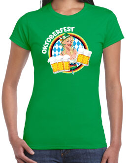 Bellatio Decorations Oktoberfest verkleed t-shirt - voor dames - Duitsland/duits bierfeest - kostuum/kleding - groen XL
