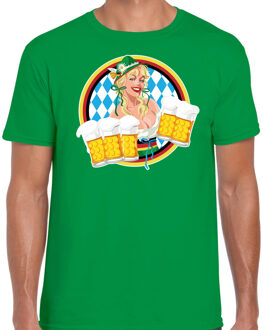 Bellatio Decorations Oktoberfest verkleed t-shirt voor heren - Duits bierfeest kleding - groen 2XL