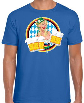Bellatio Decorations Oktoberfest verkleed t-shirt voor heren - Duits bierfeest kostuum/kleding - blauw S