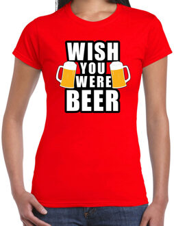 Bellatio Decorations Oktoberfest Wish you were BEER drank fun t-shirt rood voor dames XS