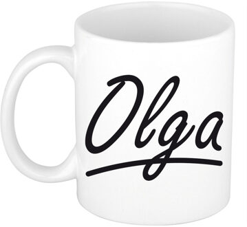 Bellatio Decorations Olga Naam koffiemok - beker - met sierlijke letters - wit - 300 ml - Cadeau - Dames