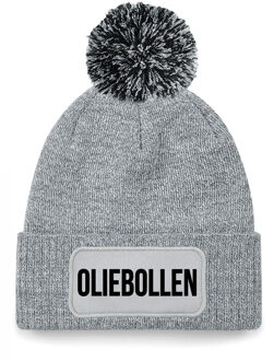 Bellatio Decorations Oliebollen muts met pompon unisex - one size - grijs One size