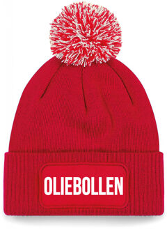 Bellatio Decorations Oliebollen muts met pompon unisex - one size - rood