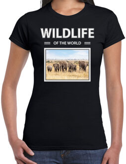 Bellatio Decorations Olifant t-shirt met dieren foto wildlife of the world zwart voor dames