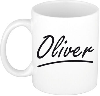 Bellatio Decorations Oliver Naam koffiemok - beker - met sierlijke letters - wit - 300 ml - Cadeau - Heren