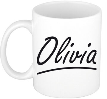 Bellatio Decorations Olivia Naam koffiemok - beker - met sierlijke letters - wit - 300 ml - Cadeau - Dames