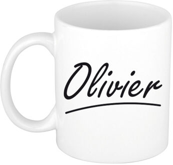 Bellatio Decorations Olivier Naam koffiemok - beker - met sierlijke letters - wit - 300 ml - Cadeau - Heren