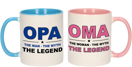 Bellatio Decorations Oma en Opa the legend cadeau mokken / bekers cadeauset 300 ml