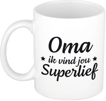 Bellatio Decorations Oma ik vind jou super lief cadeau mok / beker wit 300 ml - Cadeau mokken - feest mokken