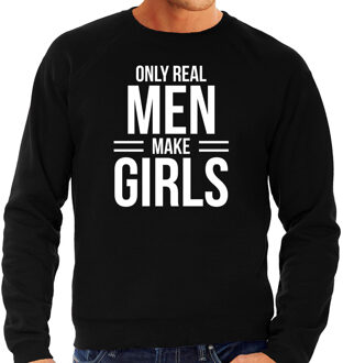 Bellatio Decorations Only real men make girls - sweater zwart voor heren - papa kado trui / vaderdag cadeau L