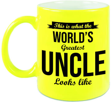 Bellatio Decorations Oom cadeau mok / beker neon geel Worlds Greatest uncle - feest mokken