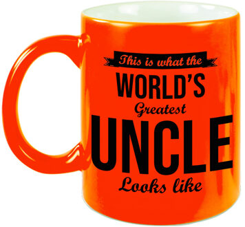 Bellatio Decorations Oom cadeau mok / beker neon oranje This is what the Worlds Greatest Uncle looks like