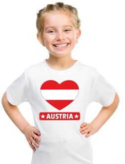 Bellatio Decorations Oostenrijk hartje vlag - t-shirt - wit - jongens en meisjes - supporters