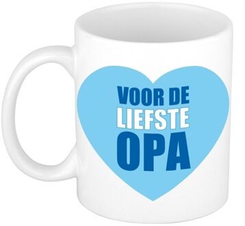 Bellatio Decorations Opa jarig cadeau mok / beker voor de liefste opa 300 ml - feest mokken Blauw