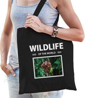 Bellatio Decorations Orang oetan aap tasje zwart volwassenen en kinderen - wildlife of the world kado boodschappen tas