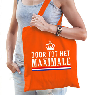 Bellatio Decorations Oranje door tot het Maximale katoenen tas voor dames - Feest Boodschappentassen