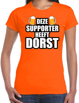 Bellatio Decorations Oranje fan bier shirt / kleding deze supporter heeft dorst dames 2XL - Feestshirts
